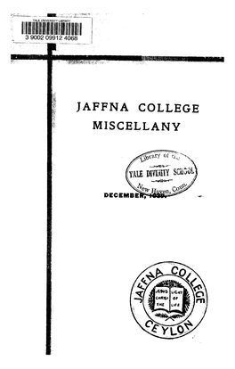 JAFFNA COLLEGE MISCELLANY Jaffna College Miscellany