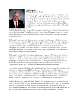 Jack Dalrymple Grew up Near Casselton, on the Family Farm Which Was Established in 1875 As North Dakota’S First Large-Scale Wheat Farm