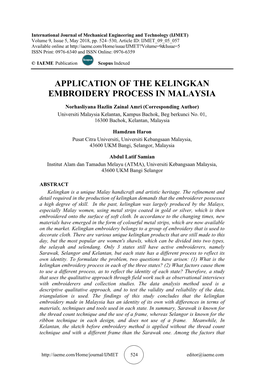 Application of the Kelingkan Embroidery Process in Malaysia