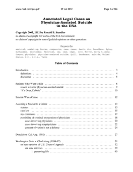 Annotated Legal Cases on Physician-Assisted Suicide in the USA