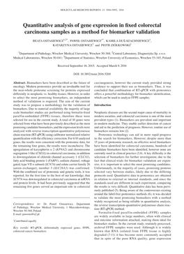 Quantitative Analysis of Gene Expression in Fixed Colorectal Carcinoma Samples As a Method for Biomarker Validation