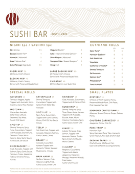 Sushi Bar July 1, 2021