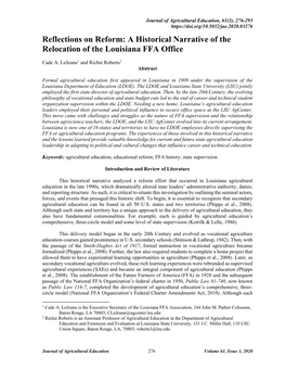 A Historical Narrative of the Relocation of the Louisiana FFA Office