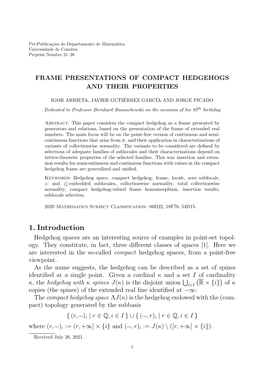 1. Introduction Hedgehog Spaces Are an Interesting Source of Examples in Point-Set Topol- Ogy