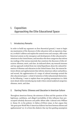 I. Exposition: Approaching the Elite Educational Space