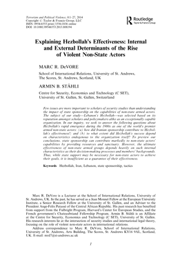 Explaining Hezbollah's Effectiveness: Internal and External Determinants of the Rise of Violent Non-State Actors