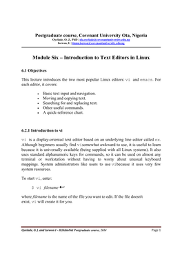 Module Six – Introduction to Text Editors in Linux