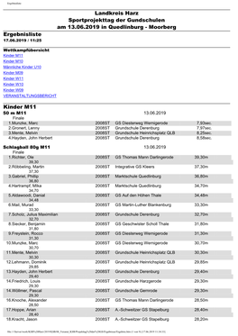 Landkreis Harz Sportprojekttag Der Gundschulen Am 13.06.2019 in Quedlinburg - Moorberg Ergebnisliste 17.06.2019 / 11:25