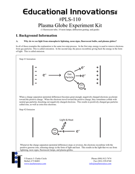 PLS-110 Plasma Globe Experiment Kit (1 Fluorescent Tube; 10 Neon Lamps; Diffraction Grating; and Guide)