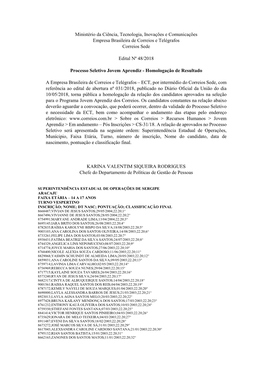 Ministério Da Ciência, Tecnologia, Inovações E Comunicações Empresa Brasileira De Correios E Telégrafos Correios Sede