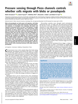 Pressure Sensing Through Piezo Channels Controls Whether Cells Migrate with Blebs Or Pseudopods