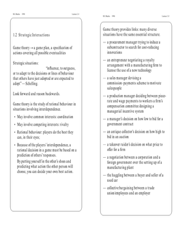 1.2 Strategic Interactions Game Theory → a Game Plan, a Specification Of