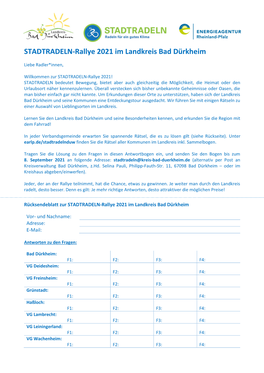 STADTRADELN-Rallye 2021 Im Landkreis Bad Dürkheim