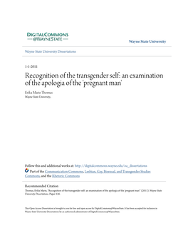 An Examination of the Apologia of the 'Pregnant Man' Erika Marie Thomas Wayne State University