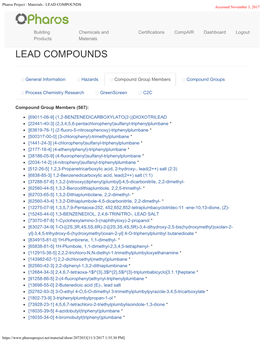 Pharos Project : Materials : LEAD COMPOUNDS Accessed November 3, 2017