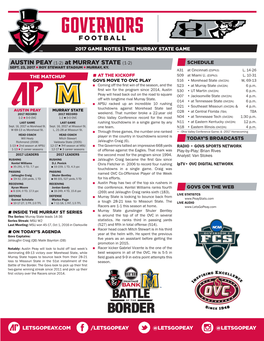AUSTIN PEAY (1-2) at MURRAY STATE (1-2) SCHEDULE SEPT