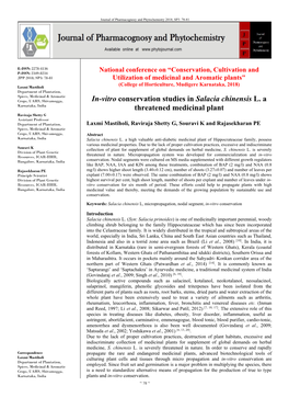 In-Vitro Conservation Studies in Salacia Chinensis L. a Threatened