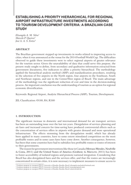 Establishing a Priority Hierarchical for Regional Airport Infrastructure Investments According to Tourism Development Criteria: a Brazilian Case Study