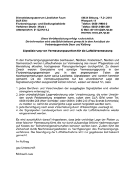 Signalisierung Von Vermessungspunkten Für Die Luftbildvermessung in Den Flurbereinigungsgemeinden Beinhausen, Neichen, Kradenba