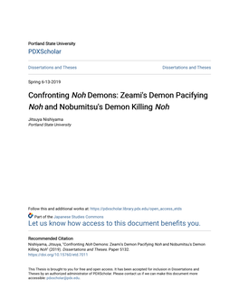 Zeami's Demon Pacifying &lt;I&gt;Noh&lt;/I&gt; and Nobumitsu's Demon Killing