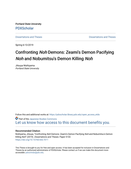 Zeami's Demon Pacifying <I>Noh</I> and Nobumitsu's Demon Killing