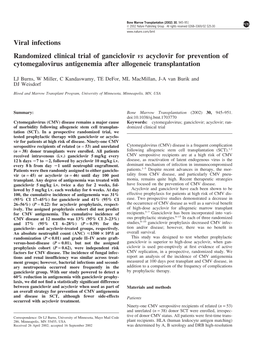 Viral Infections Randomized Clinical Trial of Ganciclovir Vs Acyclovir for Prevention of Cytomegalovirus Antigenemia After Allogeneic Transplantation