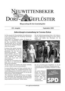 NEUWITTENBEKER DORF- GEFLÜSTER Bürgerzeitung Für Das Gemeindegebiet