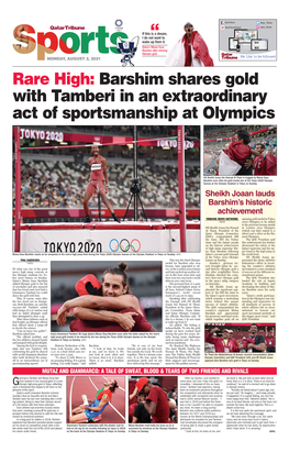 Barshim Shares Gold with Tamberi in an Extraordinary Act of Sportsmanship at Olympics