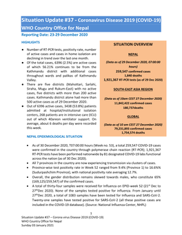 Situation Update #37 - Coronavirus Disease 2019 (COVID-19) WHO Country Office for Nepal Reporting Date: 23-29 December 2020