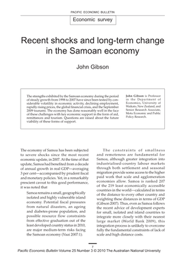 Recent Shocks and Long-Term Change in the Samoan Economy