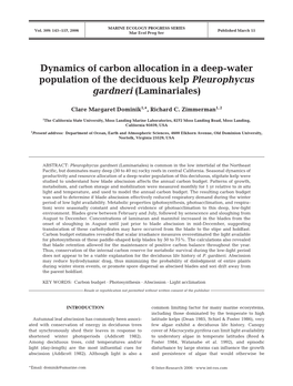 Dynamics of Carbon Allocation in a Deep-Water Population of the Deciduous Kelp Pleurophycus Gardneri (Laminariales)