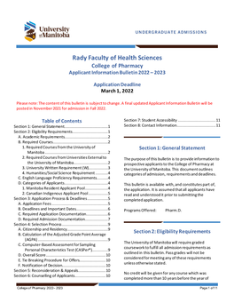 Rady Faculty of Health Sciences College of Pharmacy Applicant Information Bulletin 2022 – 2023