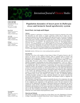 Population Dynamics of Insect Pests in Dalbergia Sissoo and Turmeric