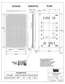 Ccga1140t1.0M-Dc341d Part Number Dummy Die Solder Pin Heat Sink Capacitor Daisy Chain Scale Size Drawing No