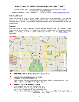 Directions to Drinker Biddle & Reath, Llp (“Dbr”)