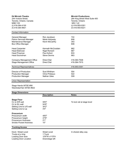 Ed Mirvish Theatre General and Technical Info Package