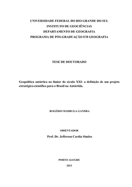 Universidade Federal Do Rio Grande Do Sul Instituto De Geociências Departamento De Geografia Programa De Pós-Graduação Em Geografia