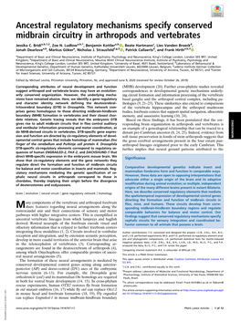 Ancestral Regulatory Mechanisms Specify Conserved Midbrain Circuitry in Arthropods and Vertebrates