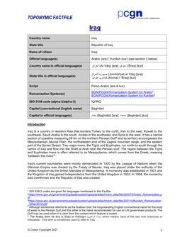 Iraq-PCGN Toponymic Factfile-2021