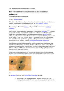 List of Human Diseases Associated with Infectious Pathogens from Wikipedia, the Free Encyclopedia