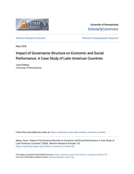 Impact of Governance Structure on Economic and Social Performance: a Case Study of Latin American Countries