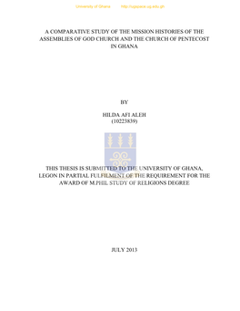 A Comparative Study of the Mission Histories of the Assemblies of God Church and the Church of Pentecost in Ghana