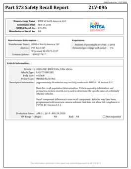 Part 573 Safety Recall Report 21V-096