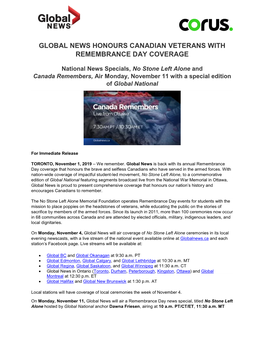 Global News Honours Canadian Veterans with Remembrance Day Coverage