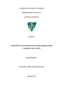 Znečišťování Ovzduší Lokálními Zdroji Emisí V Okrese Nový Jičín