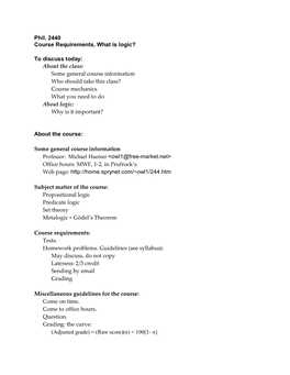 About the Class: Some General Course Information Who Should Take This Class? Course Mechanics What You Need to Do About Logic: Why Is It Important?