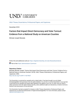 Factors That Impact Direct Democracy and Voter Turnout: Evidence from a National Study on American Counties