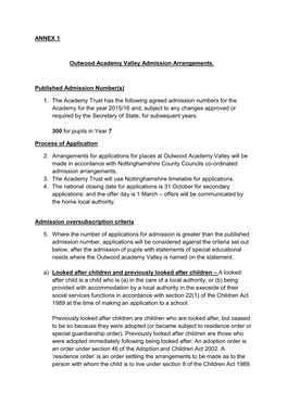 ANNEX 1 Outwood Academy Valley Admission Arrangements