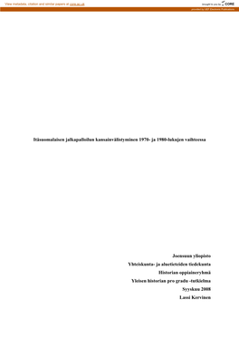 Itäsuomalaisen Jalkapalloilun Kansainvälistyminen 1970- Ja 1980-Lukujen Vaihteessa