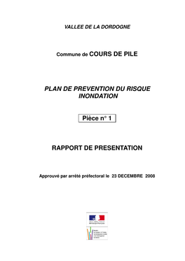 Commune De COURS DE PILE PLAN DE PREVENTION DU RISQUE